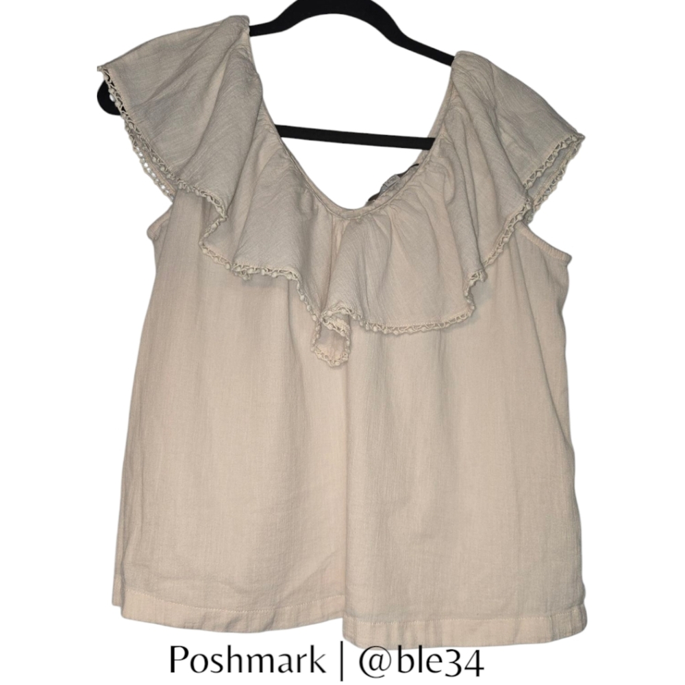 LOFT Cream Sleeveless Ruffle Blouse